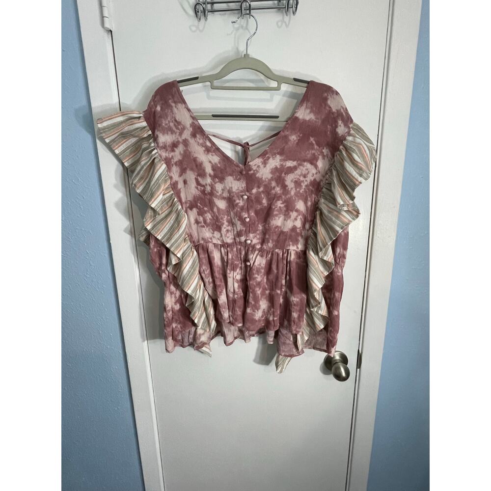 Grace & Emma Blouse Size 2XL Pink Tie Dye Ruffled Fairycore Hippie Western Boho